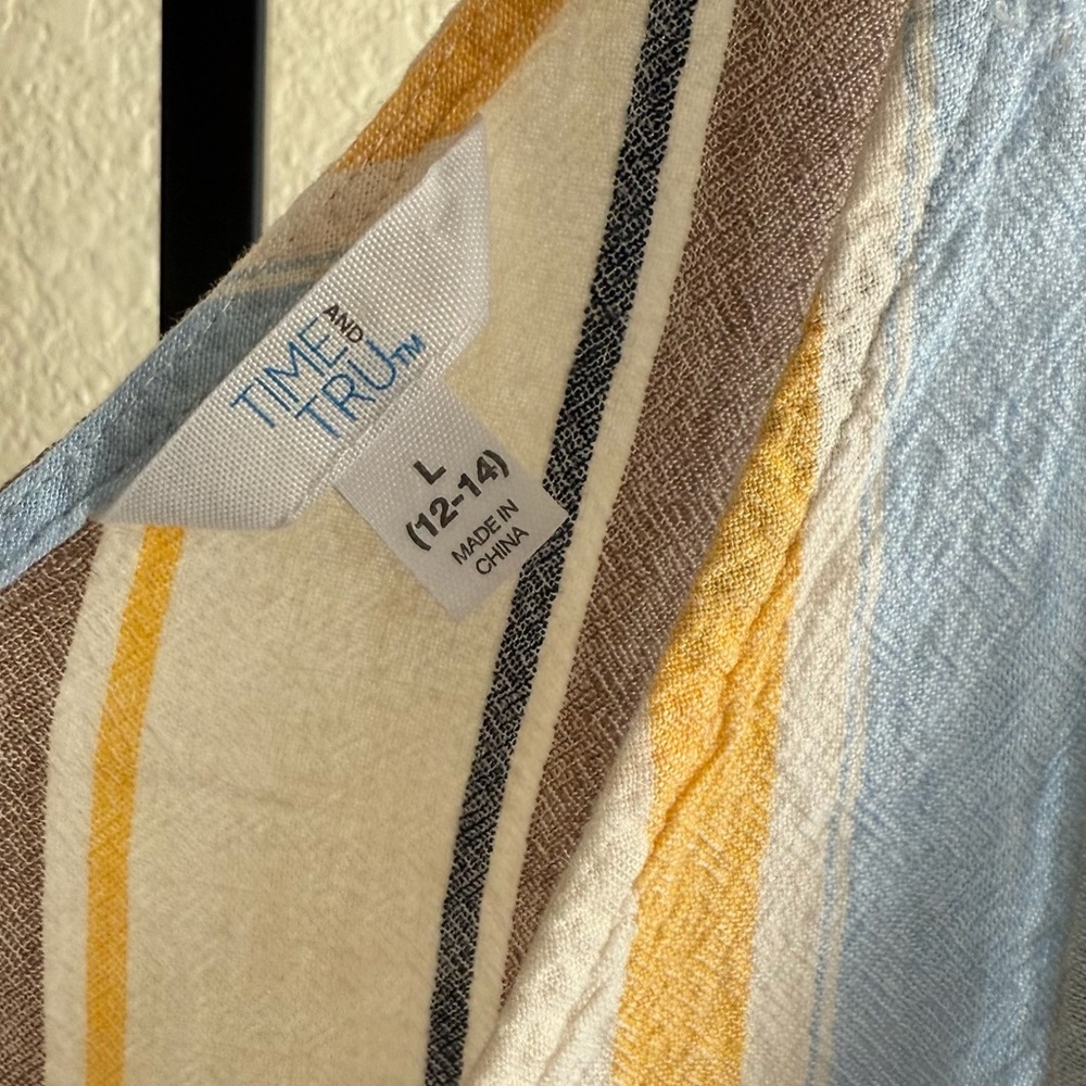 Colorful Striped V Neck Sleeveless Tank Large Multicolor Linen Vacation Beach - Picture 9 of 9